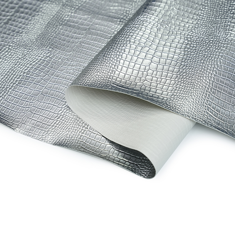 Couro artificial metálico prateado para bolsa